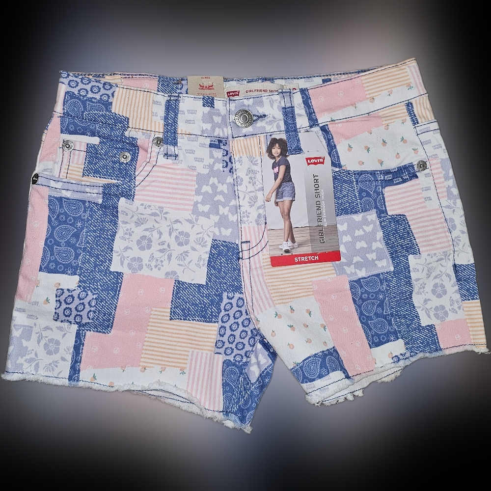 Levi's Girlfriend Patchwork Shorts Slim Adjustable Waist Size 10 NWOT